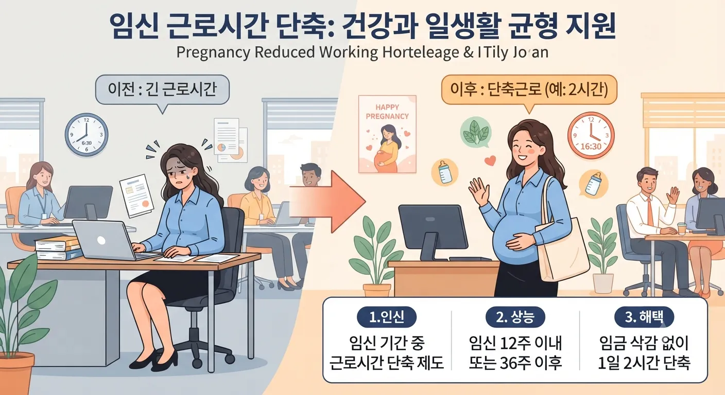임신 근로시간 단축 개념 일러스트